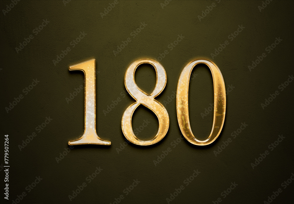 Old gold effect of 180 number with 3D glossy style Mockup. Old gold effect of 180 number with 3D glossy style Mockup.