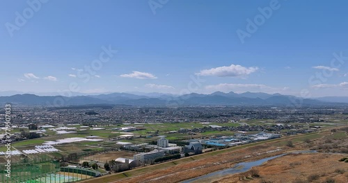 空撮 - 埼玉県 本庄市 市街地 日本の都市風景 観光 ビジネス 右ドリーイン