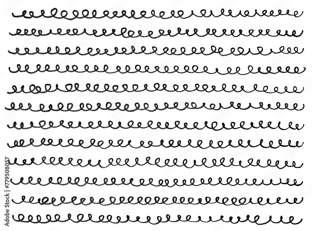 黒一色の鉛筆手書きのクルクル柄ラインパターン 黒一色の鉛筆手書きのクルクル柄ラインパターン