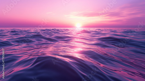 The ocean is a deep blue color with a pink sunset in the background © CtrlN