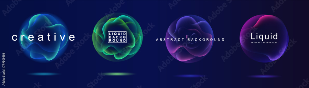 Gradient neon color sphere. Round holographic gradients. Glowing bright liquid gradient shape. Curved line for banner and flyer, social media. Vector twirl. Gradient neon color sphere. Round holographic gradients. Glowing bright liquid gradient shape. Curved line for banner and flyer, social media. Vector twirl.