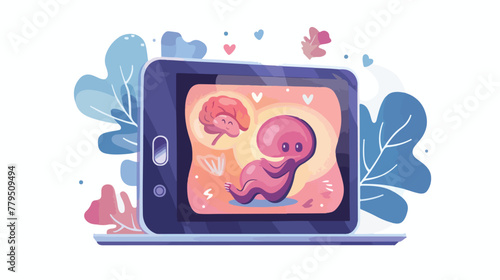 Tablet PC and hologram of human fetus above the scree