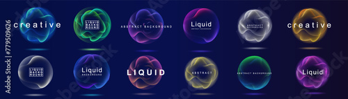 Gradient neon color sphere. Round holographic gradients. Glowing bright liquid gradient shape. Curved line for banner and flyer, social media. Vector twirl. © roman11998866