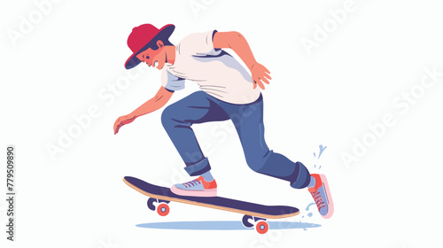 Teenager rides modern skateboard. Young man on skate