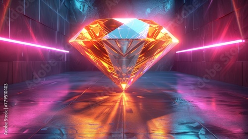 Gold Diamond design with colorful glowing neon
