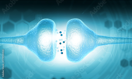 Human neuron cells with brain. 3d illustration.