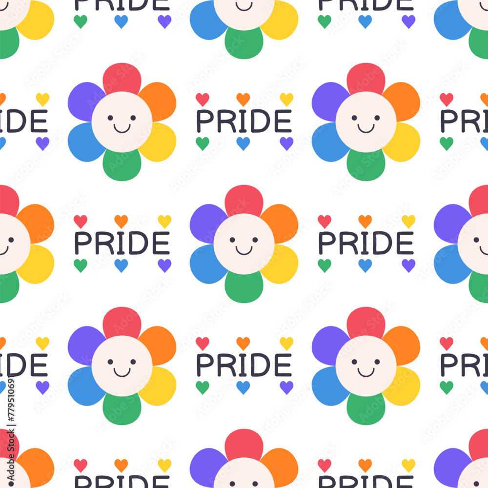 LGBT seamless pattern. Pride Month. Symbol of the LGBT community. LGBT pride rainbow elements and stickers. Rainbow flag LGBT. Hand drawn vector illustration.