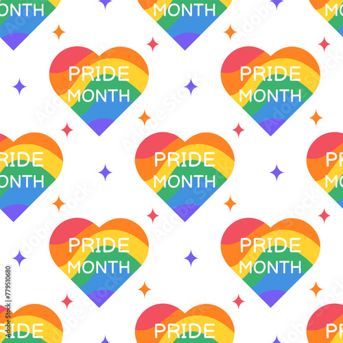 LGBT love seamless pattern. Pride Month. Symbol of the LGBT community. LGBT pride rainbow elements and stickers. Rainbow flag LGBT.  Vector illustration.