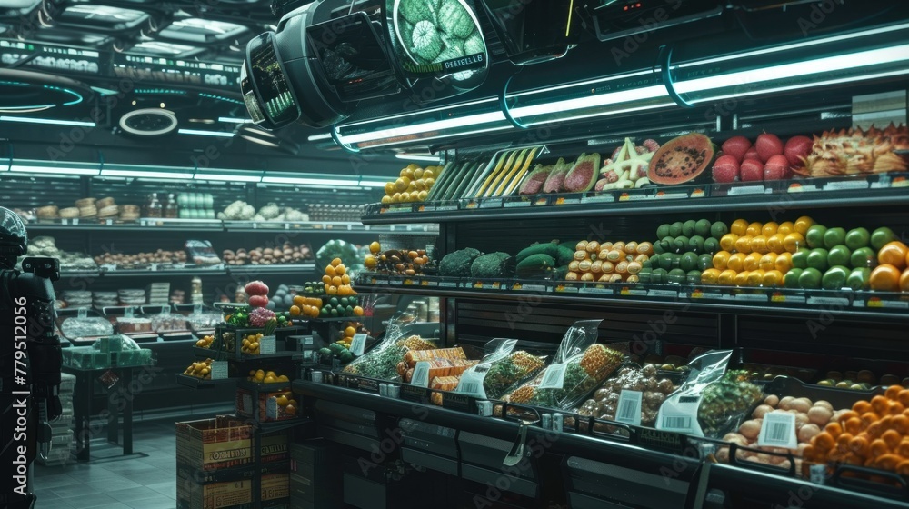 Supermarket shelf for presenting new product in between many others Supermarket shelf for presenting new product in between many others