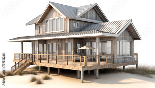 Wooden beach cabin isolated on a transparent background