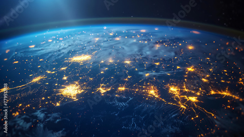 A view of the Earth at night, with the lights of cities