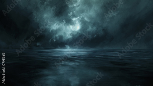 A dark and stormy night with a large body of water
