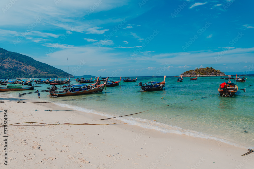 Fototapeta premium Wooden boat on the beach on the island