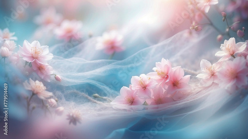 pink and blue romantic floral background with veil and tender flowers like 
