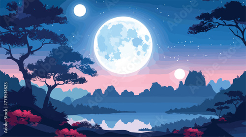 Tsukimi fifteen nights full moon background Flat vector