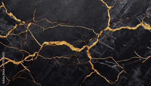 Cracked marble pattern in black and gold color