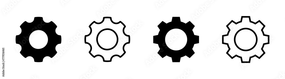 Gear vector icon. Cogwheel mechanism and cog signs. Simple settings button for web and apps illustration isolated in flat black line, outline, stroke and filled design.