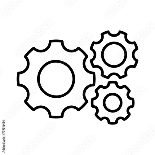 Cogwheel group line icon. Three cogs mechanism factory vector illustration. Industrial machine and engine sign. Clockwork technology symbol. Settings or teamwork web pictogram isolated.