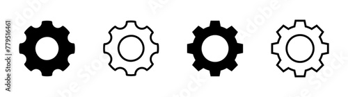 Gear vector icon. Cogwheel mechanism and cog signs. Simple settings button for web and apps illustration isolated in flat black line, outline, stroke and filled design.