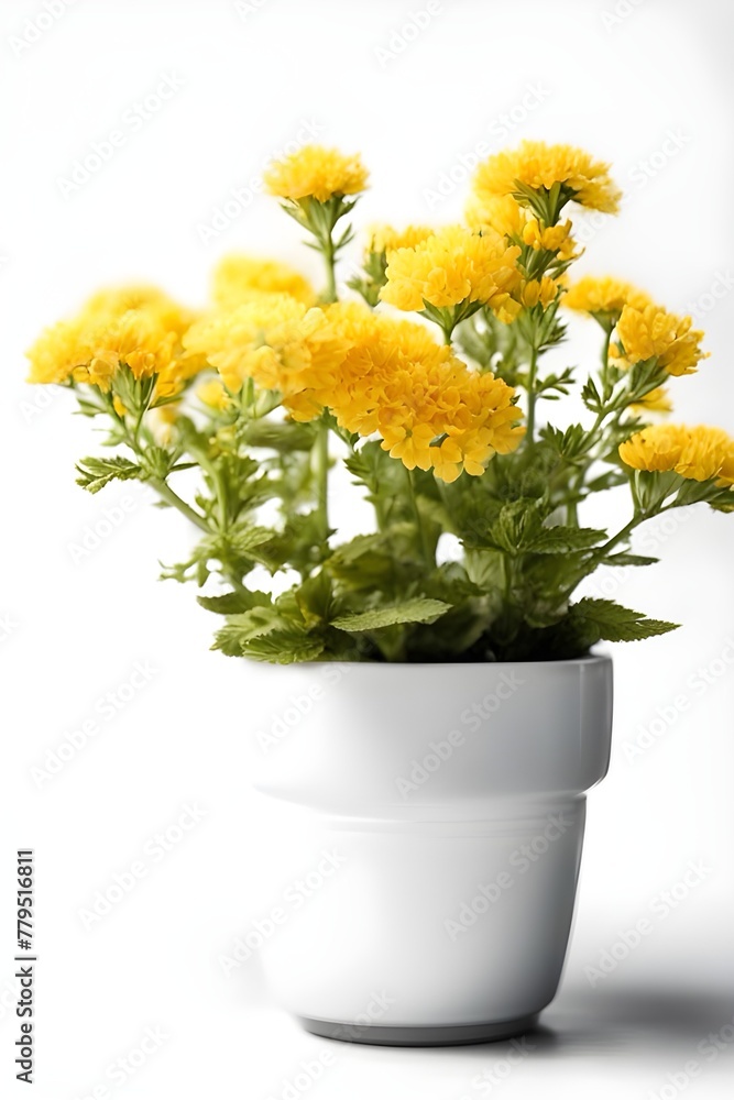 Calendula flower with yellow flowers on a white background