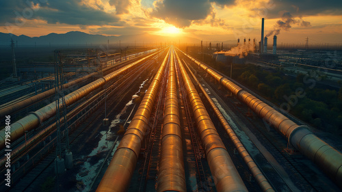 A train of oil pipes is shown in the sun photo