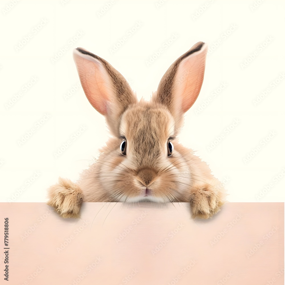 Obraz premium A charming easter bunny peeks over a banner, providing a delightful and engaging image for spring or easter-themed projects.