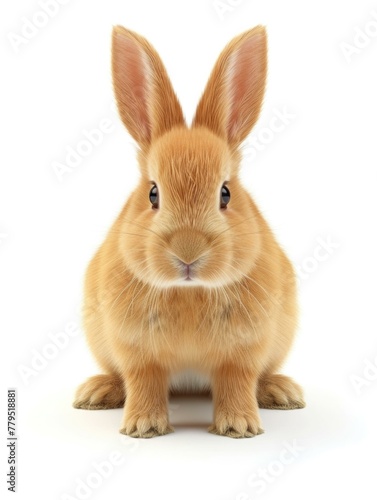 A small brown rabbit sitting on a white background. Generative AI. © serg3d
