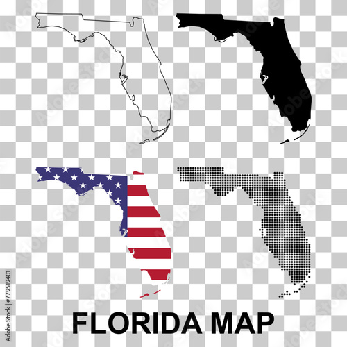 Set of Florida map, united states of america. Flat concept icon vector illustration