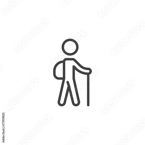 Hiker with backpack line icon