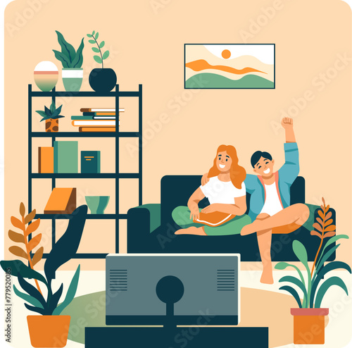 Cozy Family Movie Night Illustration