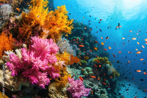 Underwater scenery  Underwater coral reefs teeming with colorful sea life  Ai generated