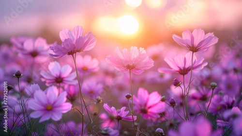 Field of beautifke cosmos flower with blurred background © Wanlop