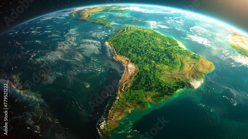 Fototapeta Naklejka Na Ścianę i Meble -  Rainforest of South America from the space view. realistic planet Earth rotation