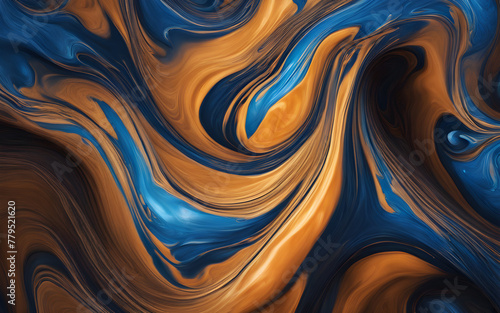 Spectacular image of blue liquid ink churning together. Digital 3D art.