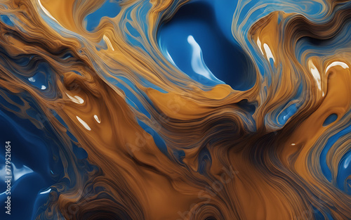 Spectacular image of blue liquid ink churning together. Digital 3D art. photo