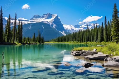 lake and mountains.