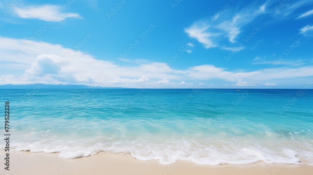 Fototapeta premium Summer background, tropical sea shore with beautiful blue water and sunny day. Copy space.