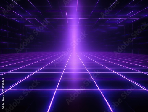 lavender light grid on dark background central perspective, futuristic retro style with copy space for design text photo backdrop