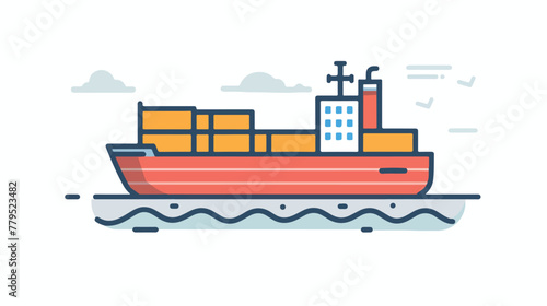 Web line icon Cargo Ship Flat vector isolated on white
