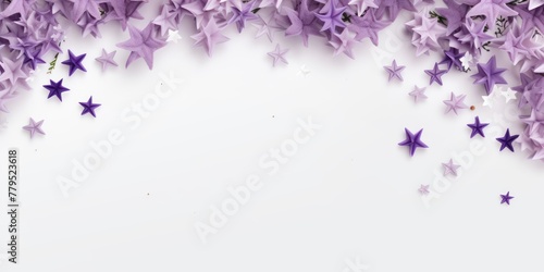 lavender stars frame border with blank space in the middle on white background festive concept celebrations backdrop with copy space for text photo or presentation 