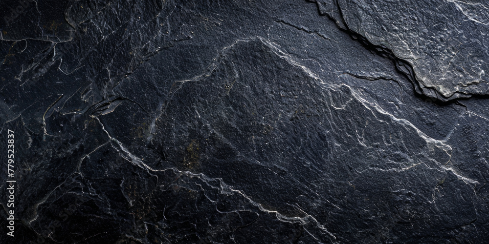 A black rock with a rough texture. The rock is large and has a jagged edge. The image has a moody and mysterious feel to it