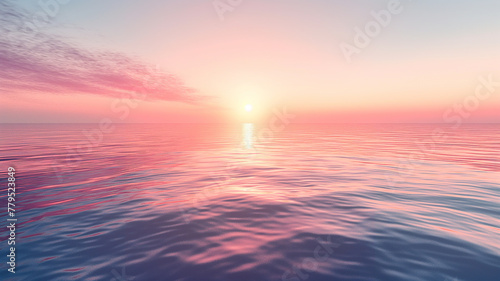 The ocean is calm and the sky is pink