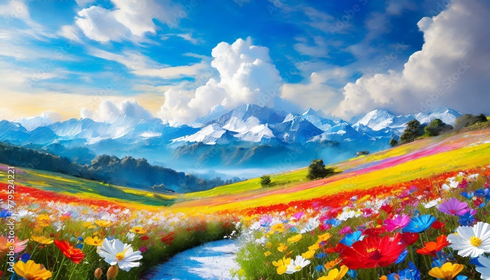 blue sky and beautiful clouds ,Cosmos flower field
