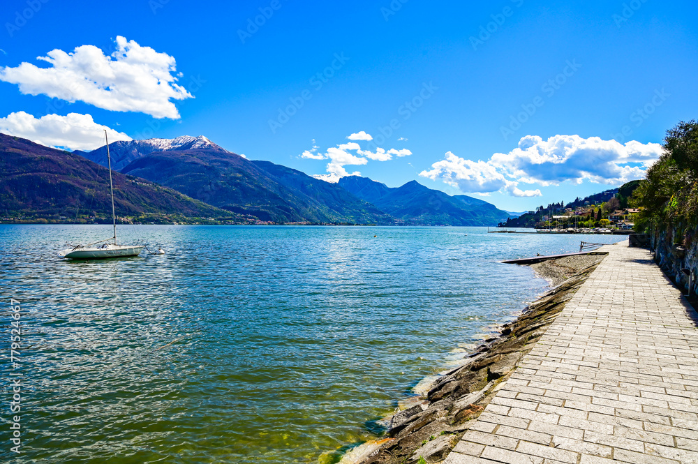 Panorama of Lake Como, along a stretch of the Passeggiata dell'amore, Pianello del Lario.