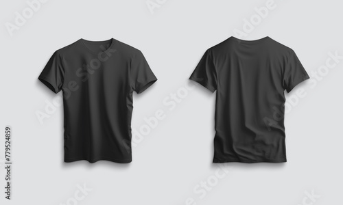 Isolated black t-shirt with shadow Mockup. Template of jersey on white .3d rendering