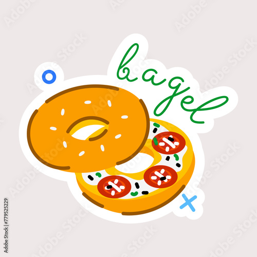 A trendy flat sticker of bagel sandwich 