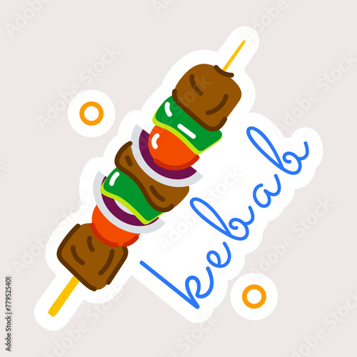 A flat sticker of kebab skewer 