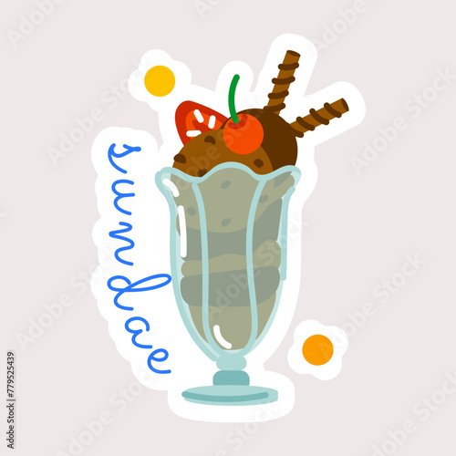 Latest flat sticker of sundae glass 
