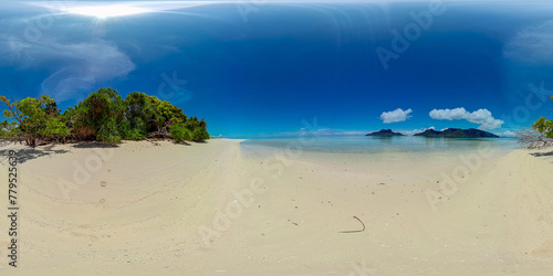 Tropical sandy beach and blue sea. Malaysia. Mantabuan Islet. VR 360. photo