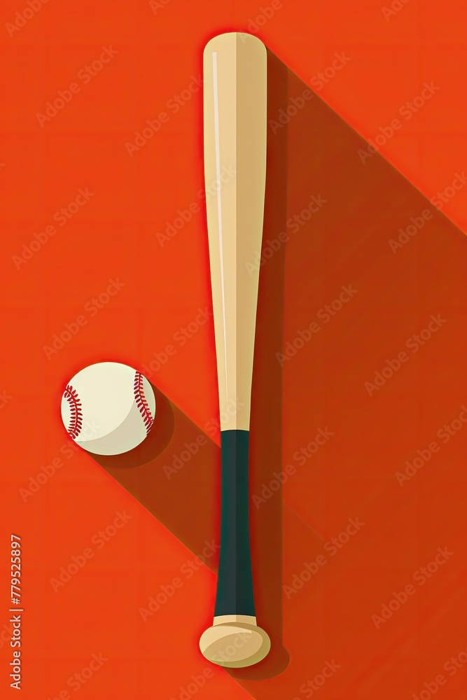 Fototapeta premium A baseball bat and ball are on a red background